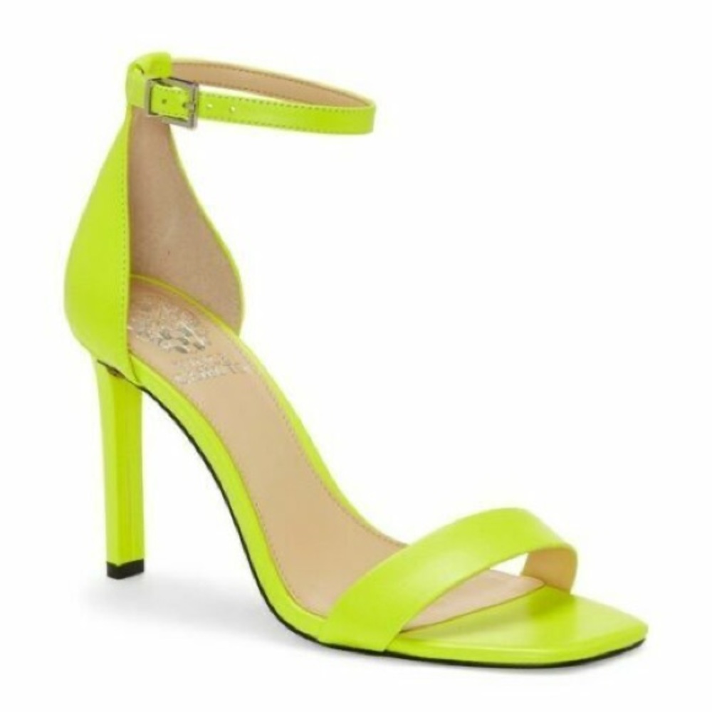 Vince Camuto Lauralie Ankle Stap Highlighter Neon Yellow Smooth Soft Leather
